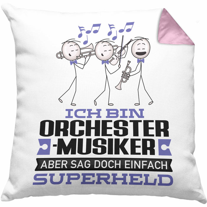 Orchestermusiker Geschenk Kissen mit Füllung 40x40 Ich Bin Orchestermusiker Aber Sag Doch Einfach Superheld Lustige Geschenkdiee für Orchestermusiker (Grau) Rosa Trendation