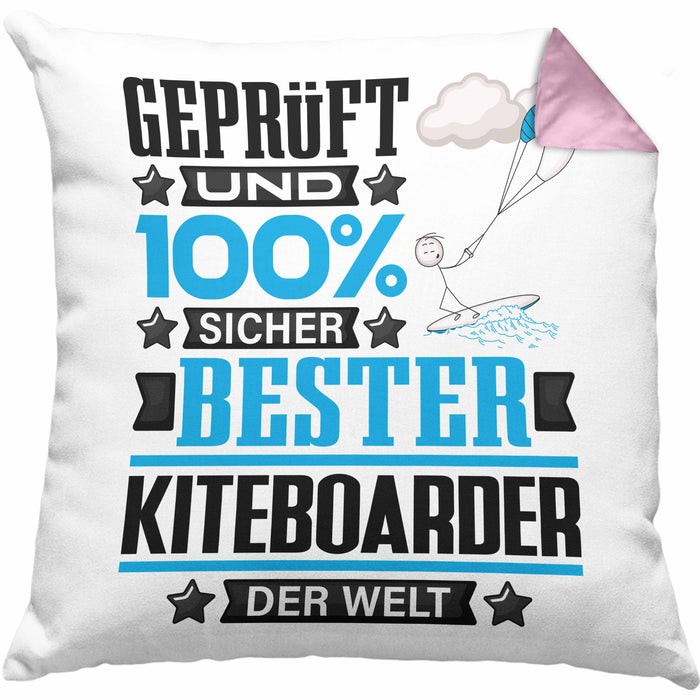 Kiteboarder Geschenk Lustiger Spruch für Kiteboarder Geschenkidee Bester Kiteboarder Der WeltKissen mit Füllung 40x40 (Grau) Rosa Trendation