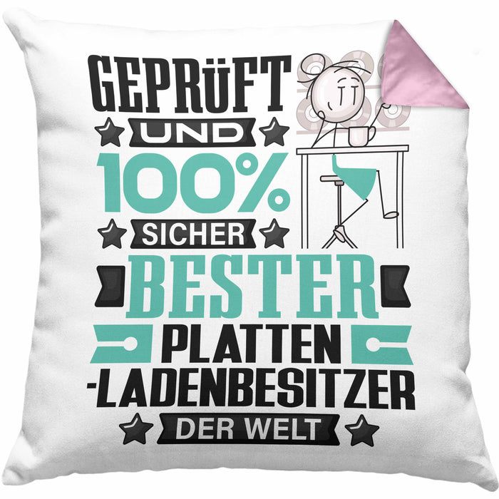 Plattenladenbesitzer Geschenk Lustiger Spruch für Plattenladenbesitzer Geschenkidee Bester Plattenladenbesitzer Der WeltKissen mit Füllung 40x40 (Grau) Rosa Trendation