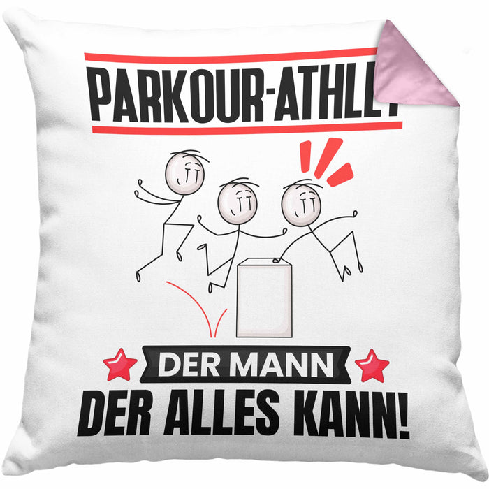 Parkour-Athlet Kissen mit Füllung 40x40 Geschenk für Parkour-Athlet Der Mann Der Alles Kann Geschenkidee zum Geburtstag (Grau) Rosa Trendation