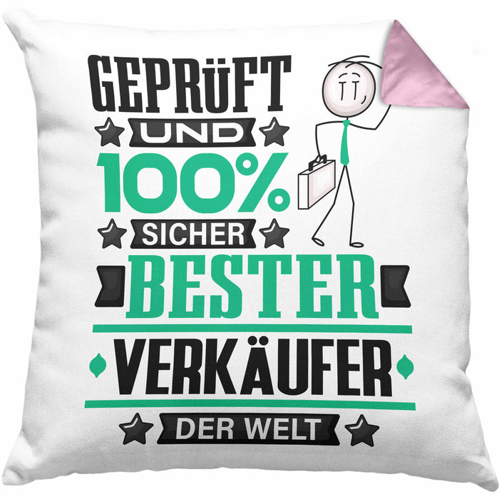 Verkäufer Geschenk Lustiger Spruch für Verkäufer Geschenkidee Bester Verkäufer Der WeltKissen mit Füllung 40x40 (Grau) Rosa Trendation