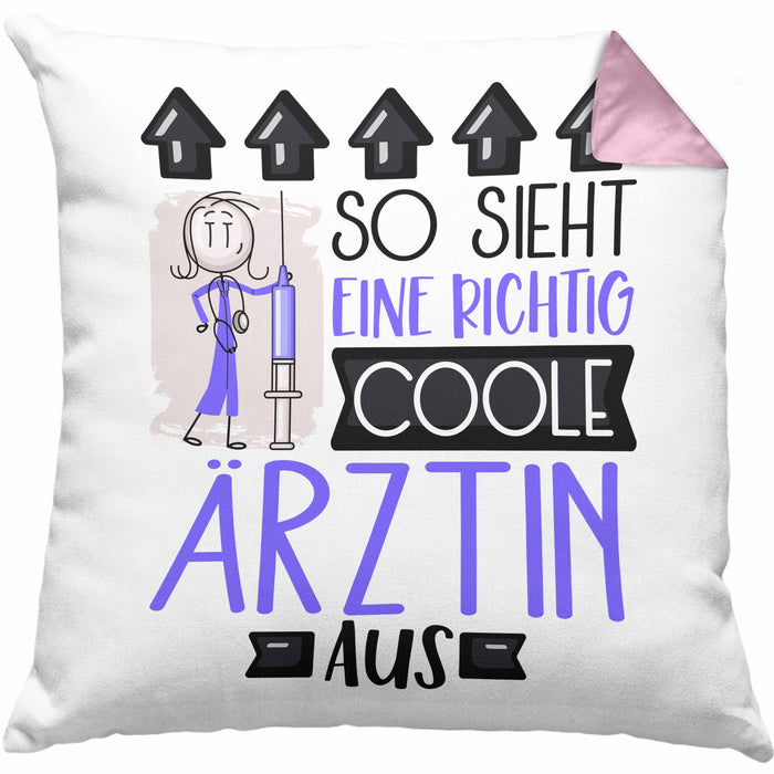 Ärztin Geschenk Kissen mit Füllung 40x40 Lustig Geschenkidee für Ärztin Geburtstag So Sieht Eine Richtig Coole Ärztin Aus Frauen Spruch (Grau) Rosa Trendation