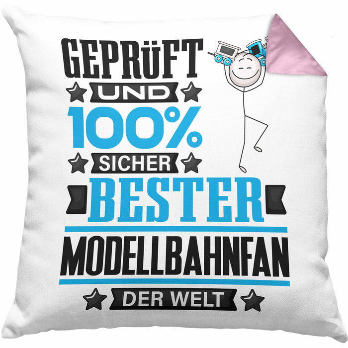Modellbahnfan Geschenk Lustiger Spruch für Modellbahnfan Geschenkidee Bester Modellbahnfan Der WeltKissen mit Füllung 40x40 (Grau) Rosa Trendation