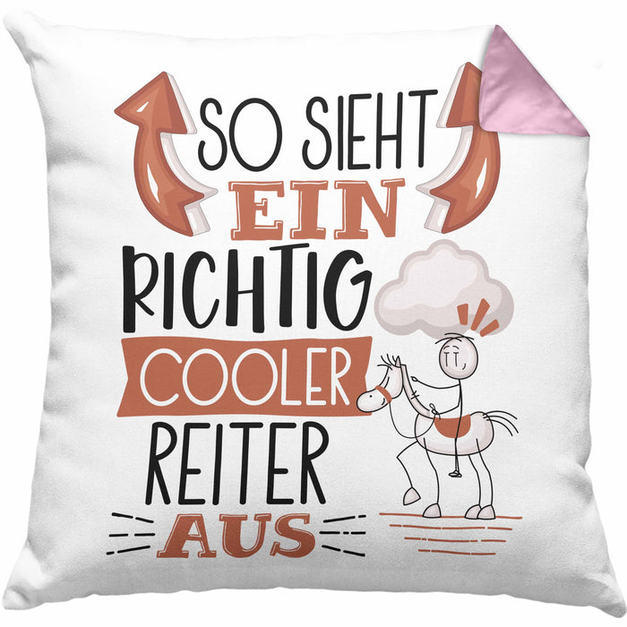 Reiter Kissen mit Füllung 40x40 Geschenk So Sieht Ein Richtig Cooler Reiter Aus Geschenkidee Spruch Lustig (Grau) Rosa Trendation