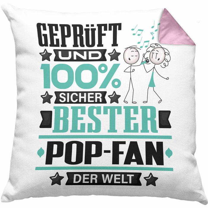 Pop-Fan Geschenk Lustiger Spruch für Pop-Fan Geschenkidee Bester Pop-Fan Der WeltKissen mit Füllung 40x40 (Grau) Rosa Trendation