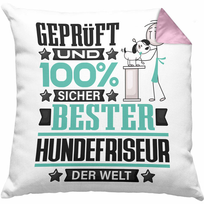 Hundefriseur Geschenk Lustiger Spruch für Hundefriseur Geschenkidee Bester Hundefriseur Der WeltKissen mit Füllung 40x40 (Grau) Rosa Trendation