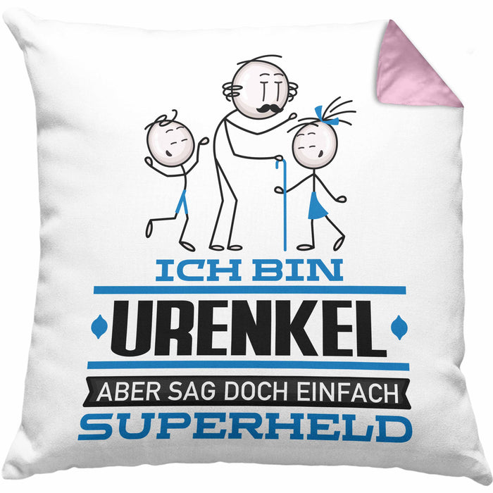 Urenkel Geschenk Kissen mit Füllung 40x40 Ich Bin Urenkel Aber Sag Doch Einfach Superheld Lustige Geschenkdiee für Urenkel (Grau) Rosa Trendation