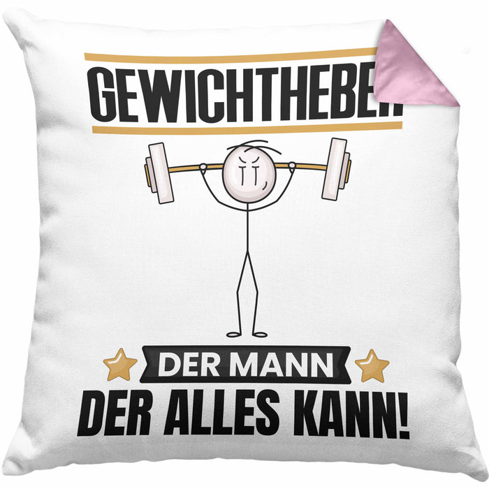 Gewichtheber Kissen mit Füllung 40x40 Geschenk für Gewichtheber Der Mann Der Alles Kann Geschenkidee zum Geburtstag (Grau) Rosa Trendation