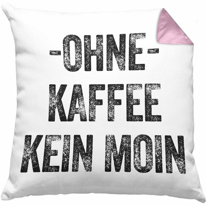 Lustige Kissen mit Füllung 40x40 Kaffeegenießer Geschenk Ohne Kaffee Kein Moin Geschenk Kaffeeliebhaber (Grau) Rosa Trendation