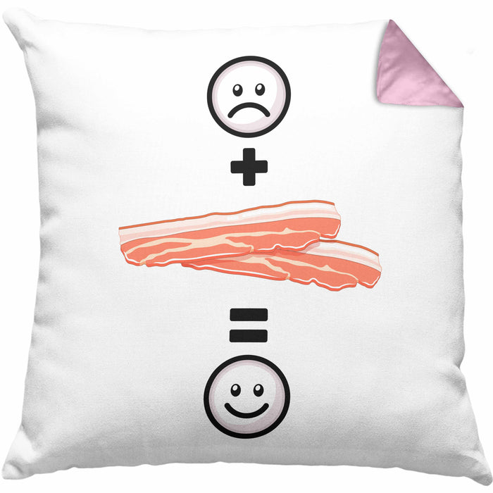 Bacon Kissen mit Füllung 40x40 Geschenk für Bacon-Liebhaber Lustige Geschenkidee :( + Bacon = :) Geburtstag (Grau) Rosa Trendation