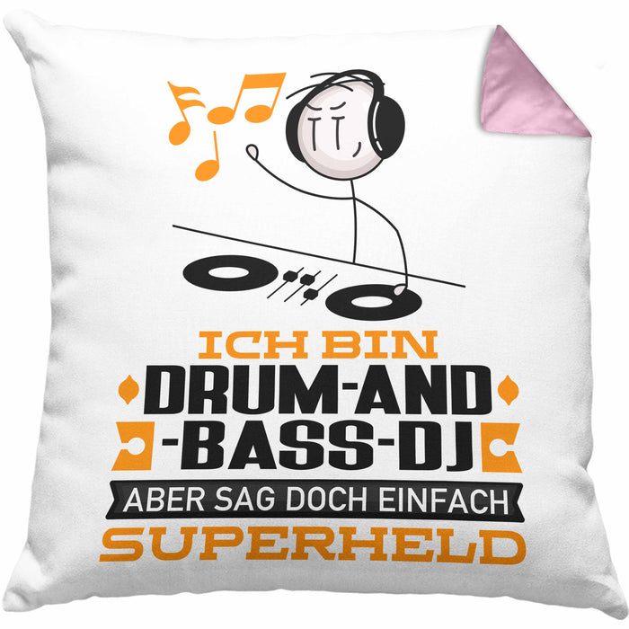 Drum-and-Bass-DJ Geschenk Kissen mit Füllung 40x40 Ich Bin Drum-and-Bass-DJ Aber Sag Doch Einfach Superheld Lustige Geschenkdiee für Drum-and-Bass-DJ (Grau) Rosa Trendation