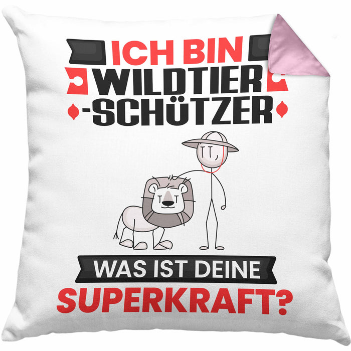 Wildtierschützer Kissen mit Füllung 40x40 Geschenk für Wildtierschützer Geburtstag Lustiger Spruch Was Ist Deine Superkraft (Grau) Rosa Trendation