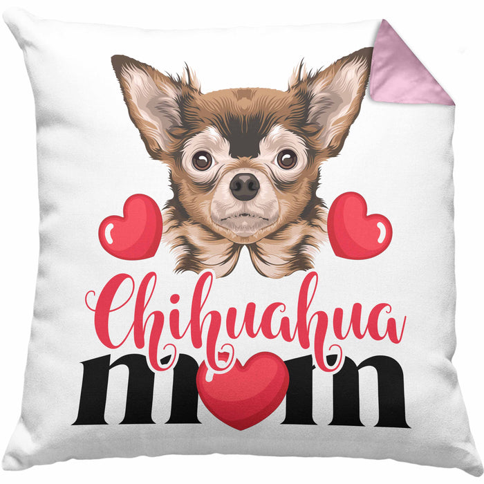 Chihuhahua Mom Mama Besitzer Kissen mit Füllung 40x40 Geschenkidee Frauchen Herrchen (Grau) Rosa Trendation