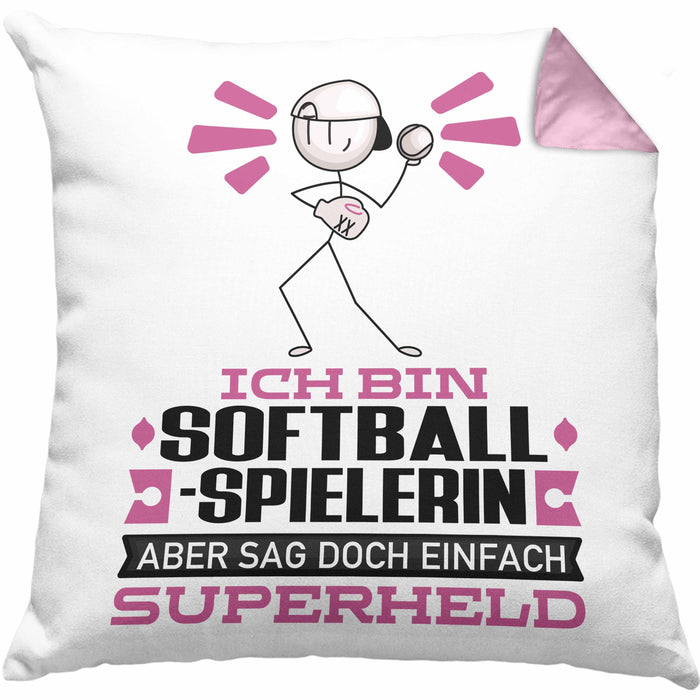 Softballspielerin Geschenk Kissen mit Füllung 40x40 Ich Bin Softballspielerin Aber Sag Doch Einfach Superheld Lustige Geschenkdiee für Softballspielerin (Grau) Rosa Trendation