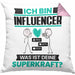 Influencer Kissen mit Füllung 40x40 Geschenk für Influencer Geburtstag Lustiger Spruch Was Ist Deine Superkraft (Grau) Rosa Trendation