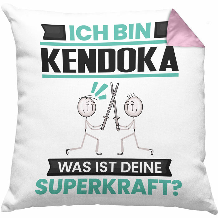 Kendoka Kissen mit Füllung 40x40 Geschenk für Kendoka Geburtstag Lustiger Spruch Was Ist Deine Superkraft (Grau) Rosa Trendation