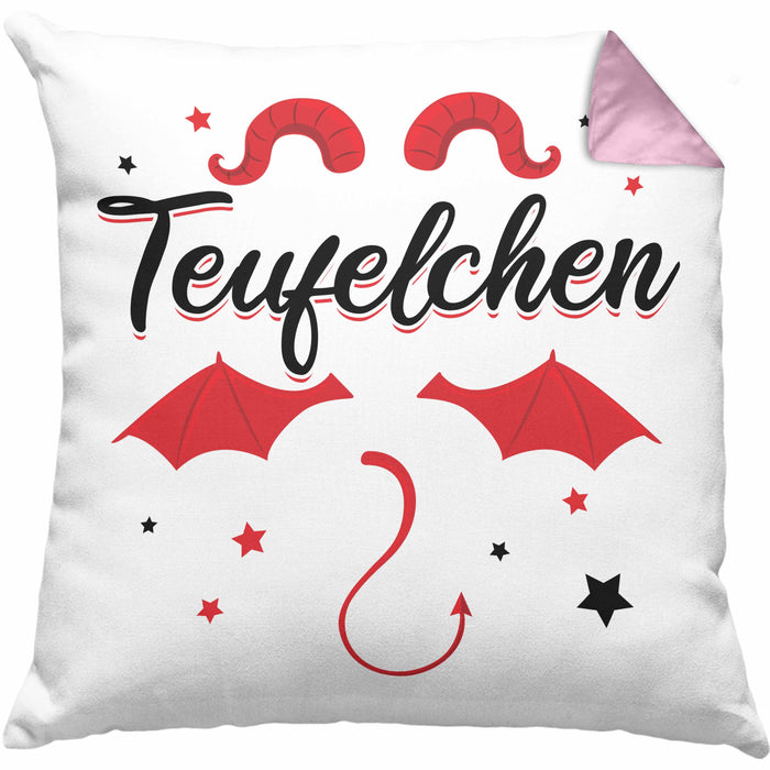 Teufelchen Kissen mit Füllung 40x40 Geschenk für Frauen Teufel (Grau) Rosa Trendation