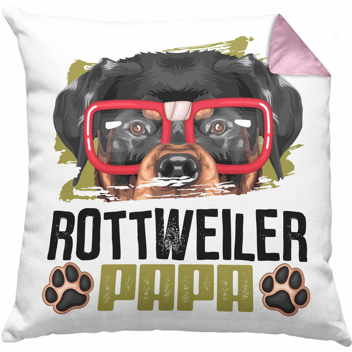 Rottweiler Papa Besitzer Kissen mit Füllung 40x40 Geschenk Lustiger Spruch Geschenkidee Rottweiler Liebhaber (Grau) Rosa Trendation
