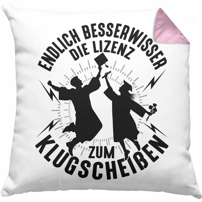 Bachelor Kissen mit Füllung 40x40 Master Studium Endlich Besserwisser Geschenk (Grau) Rosa Trendation