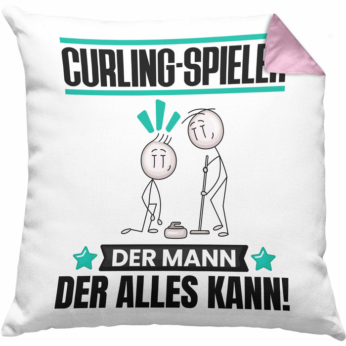 Curling-Spieler Kissen mit Füllung 40x40 Geschenk für Curling-Spieler Der Mann Der Alles Kann Geschenkidee zum Geburtstag (Grau) Rosa Trendation