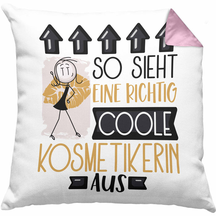 Kosmetikerin Geschenk Kissen mit Füllung 40x40 Lustig Geschenkidee für Kosmetikerin Geburtstag So Sieht Eine Richtig Coole Kosmetikerin Aus Frauen Spruch (Grau) Rosa Trendation