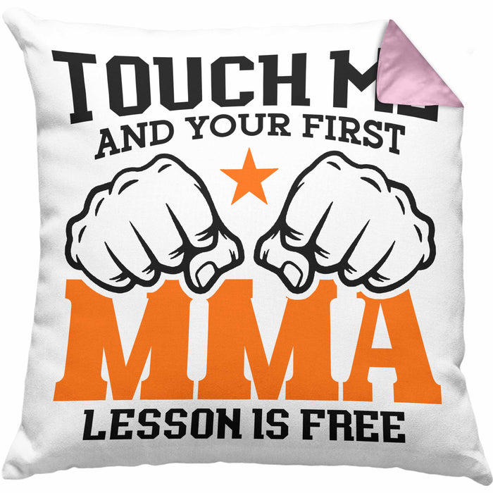 MMA-Kissen mit Füllung 40x40 Geschenk für MMA-Kämpfer Geschenkidee First MMA Lesson (Grau) Rosa Trendation