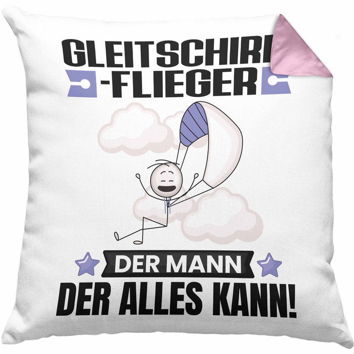 Gleitschirmflieger Kissen mit Füllung 40x40 Geschenk für Gleitschirmflieger Der Mann Der Alles Kann Geschenkidee zum Geburtstag (Grau) Rosa Trendation