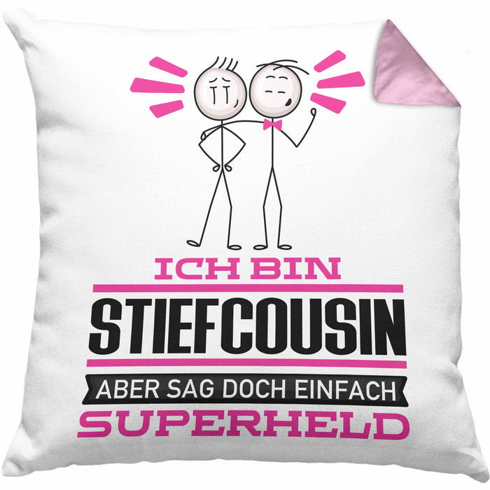 Stiefcousin Geschenk Kissen mit Füllung 40x40 Ich Bin Stiefcousin Aber Sag Doch Einfach Superheld Lustige Geschenkdiee für Stiefcousin (Grau) Rosa Trendation