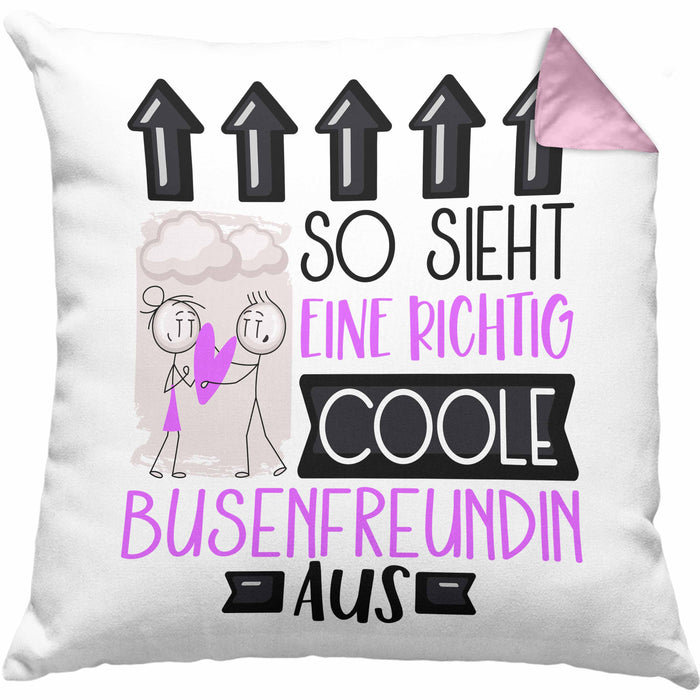 Busenfreundin Geschenk Kissen mit Füllung 40x40 Lustig Geschenkidee für Busenfreundin Geburtstag So Sieht Eine Richtig Coole Busenfreundin Aus Frauen Spruch (Grau) Rosa Trendation