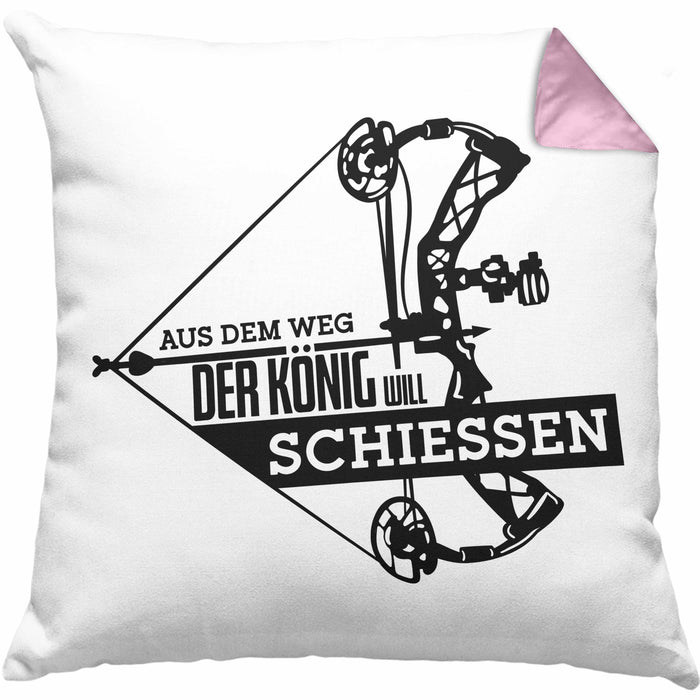 Bogenschießen Kissen mit Füllung 40x40 mit Bogenschütze Spruch - Geschenk für Pfeil und Bogen Fans Aus Dem Weg Der König Will Schießen (Grau) Rosa Trendation