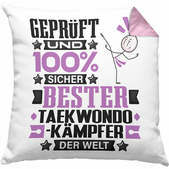 Taekwondo-Kämpfer Geschenk Lustiger Spruch für Taekwondo-Kämpfer Geschenkidee Bester Taekwondo-Kämpfer Der WeltKissen mit Füllung 40x40 (Grau) Rosa Trendation