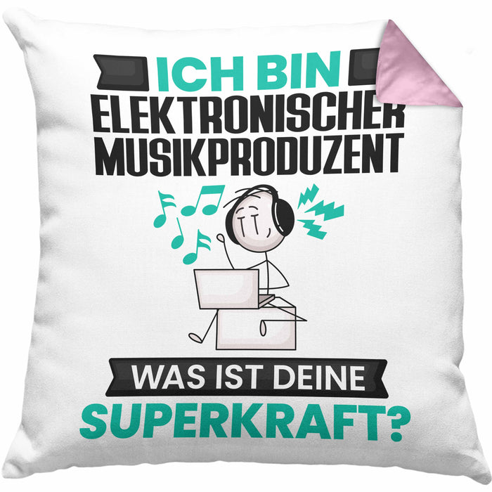Elektronischer Musikproduzent Kissen mit Füllung 40x40 Geschenk für Elektronischer Musikproduzent Geburtstag Lustiger Spruch Was Ist Deine Superkraft (Grau) Rosa Trendation