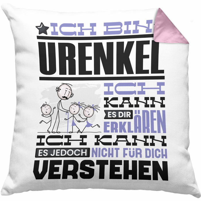 Urenkel Geschenk Kaffee-Kissen mit Füllung 40x40 Geschenkidee für Urenkel Ich Bin Urenkel Ich Kann Es Dir Erklären Jedoch Nicht Für Dich Verstehen Spruch Lustig (Grau) Rosa Trendation