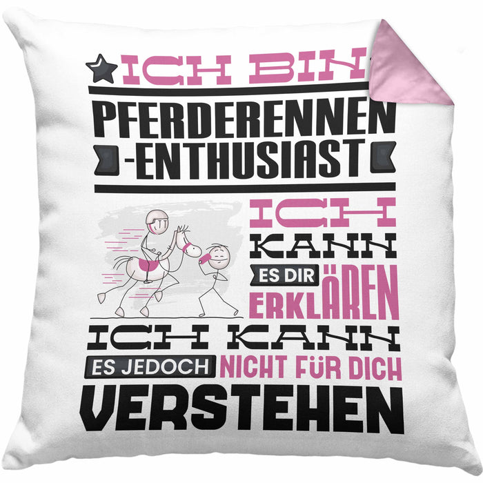 Pferderennen-Enthusiast Geschenk Kaffee-Kissen mit Füllung 40x40 Geschenkidee für Pferderennen-Enthusiast Ich Bin Pferderennen-Enthusiast Ich Kann Es Dir Erklären Jedoch Nicht Für Dich Verstehen Spruch Lustig (Grau) Rosa Trendation