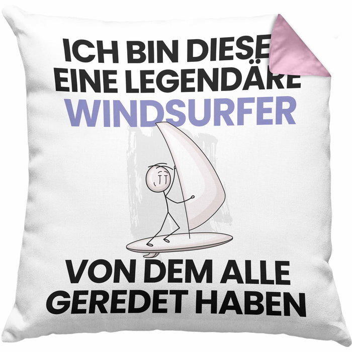 Windsurfer Geschenk Kissen mit Füllung 40x40 Lustige Geschenkidee Geburtstag für Windsurfer Ich Bin Dieser Legendäre Windsurfer Von Dem Alle Geredet Haben (Grau) Rosa Trendation