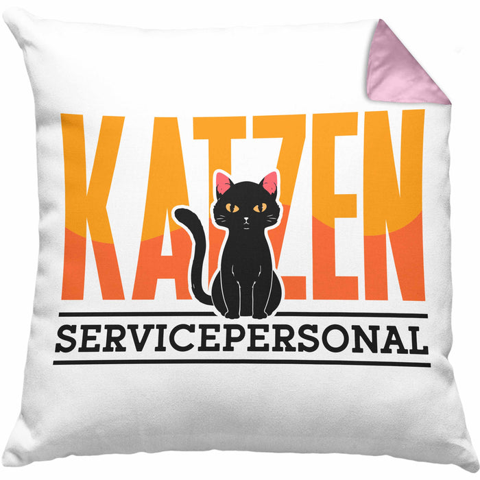 Katzen Servicepersonal Kissen mit Füllung 40x40 Geschenkidee Lustig Spruch Katzenbesitzer KatzenMama (Grau) Rosa Trendation