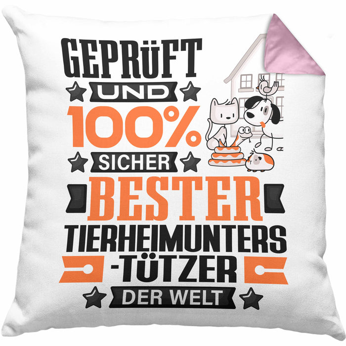 Tierheimunterstützer Geschenk Lustiger Spruch für Tierheimunterstützer Geschenkidee Bester Tierheimunterstützer Der WeltKissen mit Füllung 40x40 (Grau) Rosa Trendation