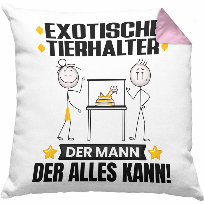 ExotischeTierhalter Kissen mit Füllung 40x40 Geschenk für ExotischeTierhalter Der Mann Der Alles Kann Geschenkidee zum Geburtstag (Grau) Rosa Trendation