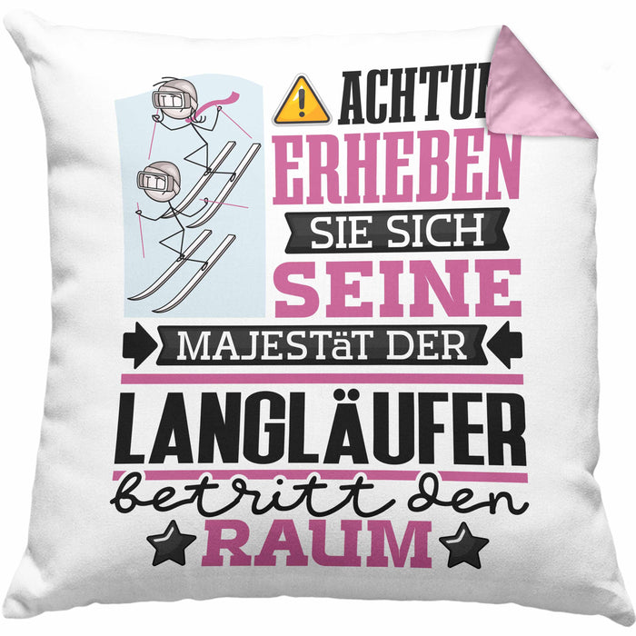 Langläufer Geschenk Kissen mit Füllung 40x40 Lustiger Spruch Erheben Sie Sich Der Langläufer Betritt den Raum (Grau) Rosa Trendation