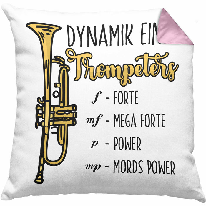 Lustige Trompete Kissen mit Füllung 40x40 Geschenk für Trompeten-Spieler (Grau) Rosa Trendation