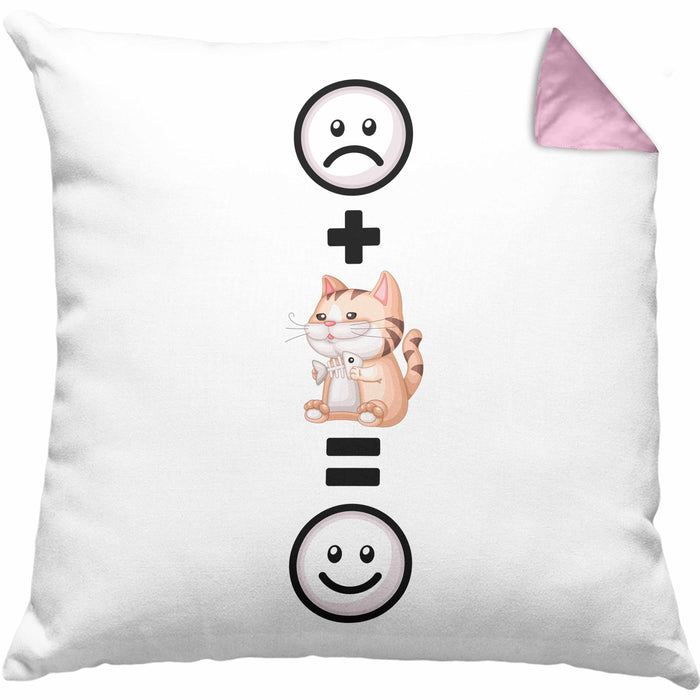 Katze Kissen mit Füllung 40x40 Geschenkidee für Katzenmama Katzenbesitzerin Geburtstag Lustiges Geschenk :( + Katze = :) (Grau) Rosa Trendation