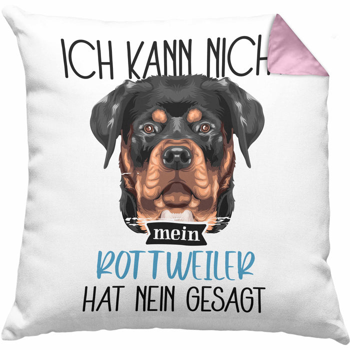 Rottweiler Besitzer Kissen mit Füllung 40x40 Geschenk Lustiger Spruch Geschenkidee Ich Kann Nicht Mein Rottweiler Hat Nein Gesagt (Grau) Rosa Trendation