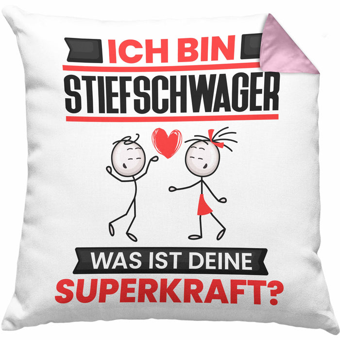 Stiefschwager Kissen mit Füllung 40x40 Geschenk für Stiefschwager Geburtstag Lustiger Spruch Was Ist Deine Superkraft (Grau) Rosa Trendation