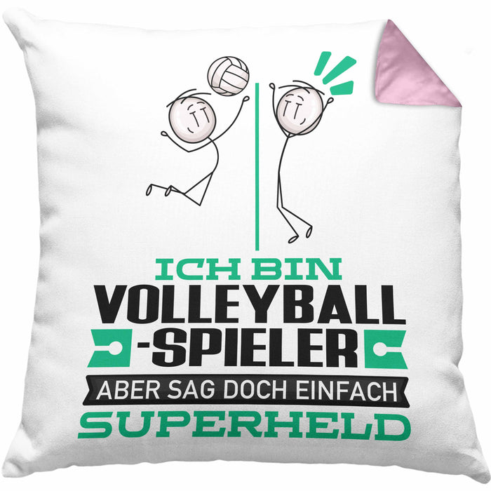Volleyballspieler Geschenk Kissen mit Füllung 40x40 Ich Bin Volleyballspieler Aber Sag Doch Einfach Superheld Lustige Geschenkdiee für Volleyballspieler (Grau) Rosa Trendation