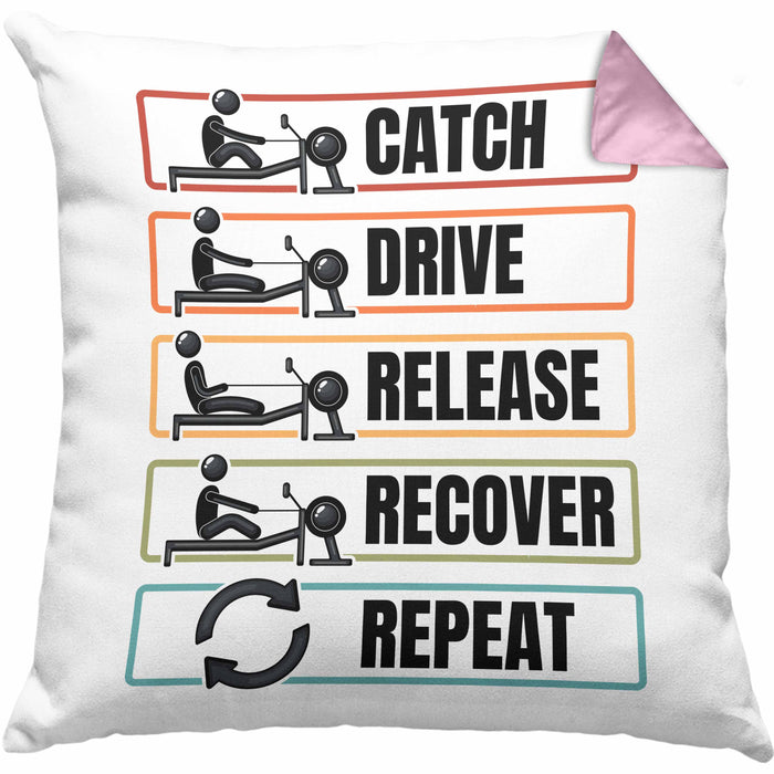 Rudern Kissen mit Füllung 40x40 Geschenk Catch Drive Release Recover Repeat Geschenkidee Ruderer (Grau) Rosa Trendation