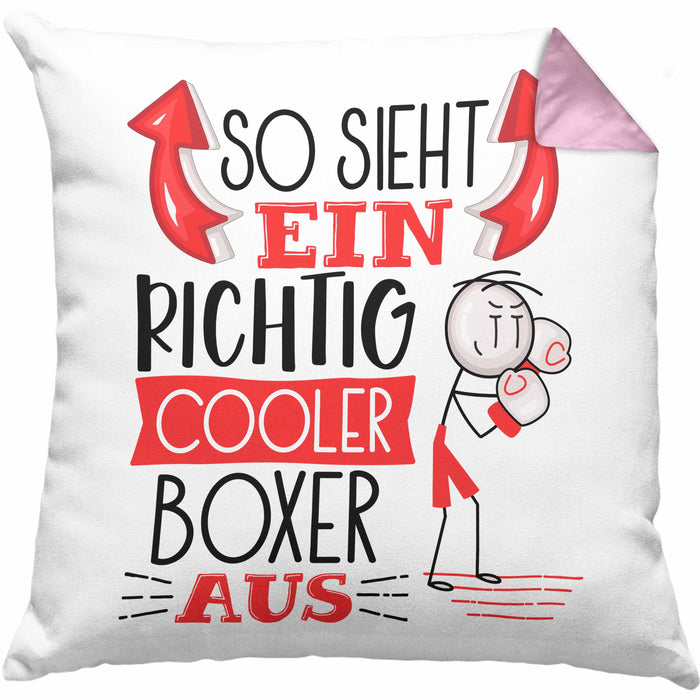 Boxer Kissen mit Füllung 40x40 Geschenk So Sieht Ein Richtig Cooler Boxer Aus Geschenkidee Spruch Lustig (Grau) Rosa Trendation