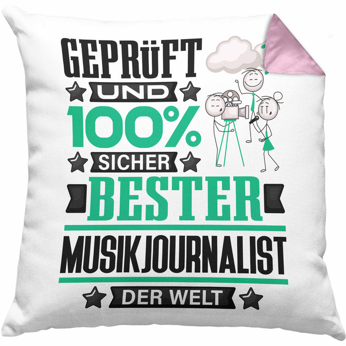 Musikjournalist Geschenk Lustiger Spruch für Musikjournalist Geschenkidee Bester Musikjournalist Der WeltKissen mit Füllung 40x40 (Grau) Rosa Trendation