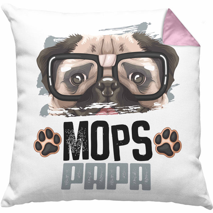 Mops Papa Besitzer Kissen mit Füllung 40x40 Geschenk Lustiger Spruch Geschenkidee Mops Liebhaber (Grau) Rosa Trendation