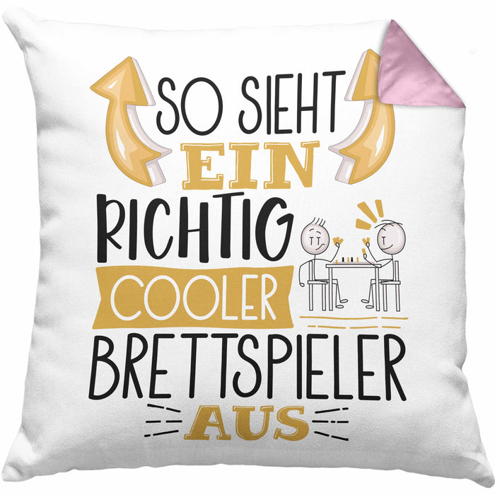 So Sieht Ein Richtig Cooler Brettspieler Aus Geschenk Kissen mit Füllung 40x40 Lustiger Spruch Geschenkidee (Grau) Rosa Trendation