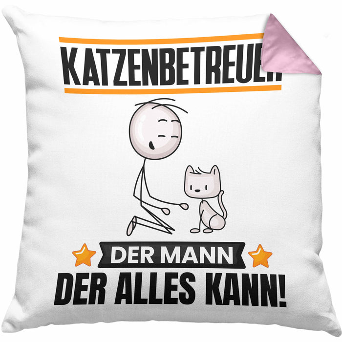 Katzenbetreuer Kissen mit Füllung 40x40 Geschenk für Katzenbetreuer Der Mann Der Alles Kann Geschenkidee zum Geburtstag (Grau) Rosa Trendation